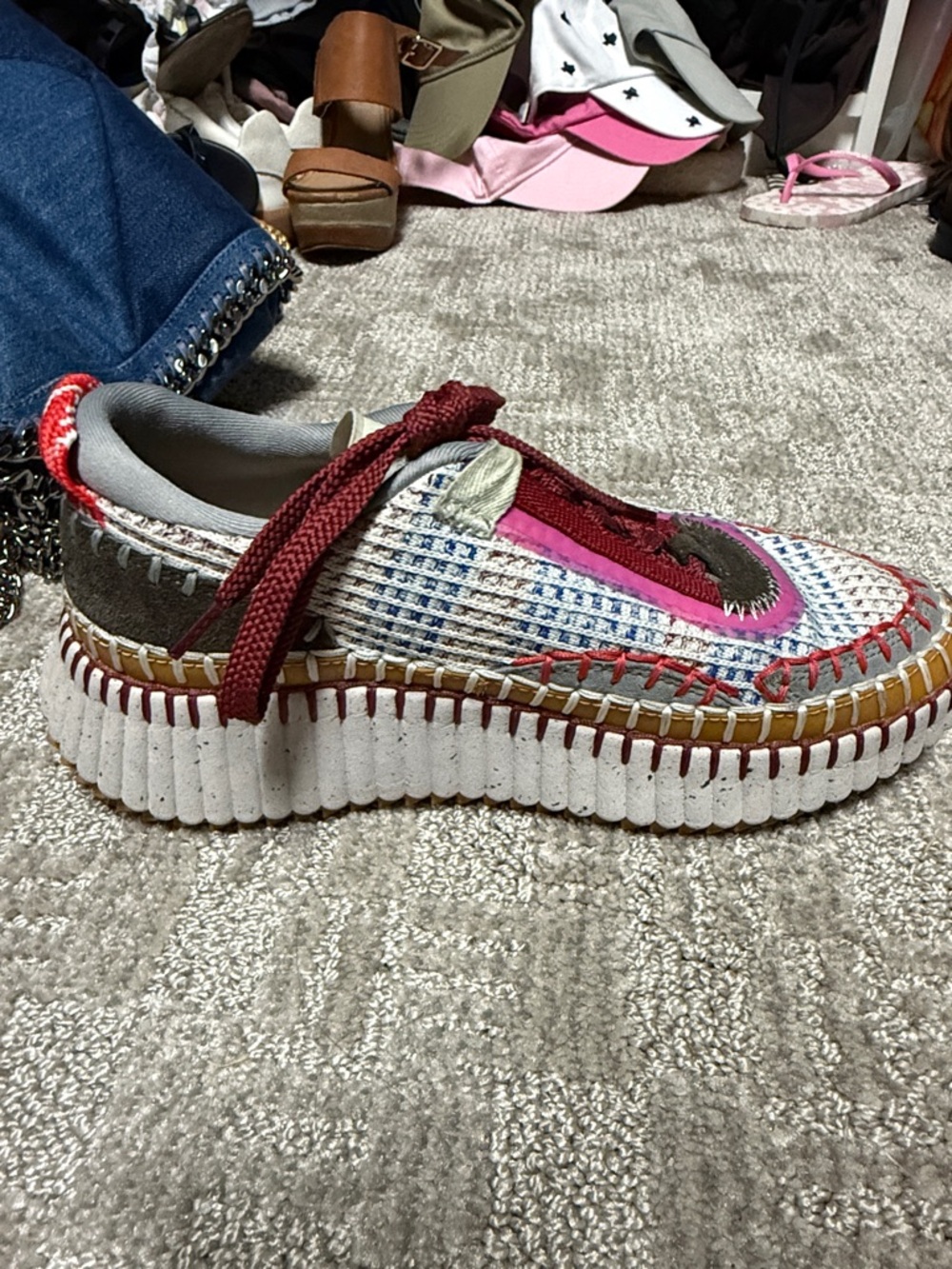 Chloe Multicolor Woven Lace-Up Sneakers with Burgundy Laces - Picture 5 of 8